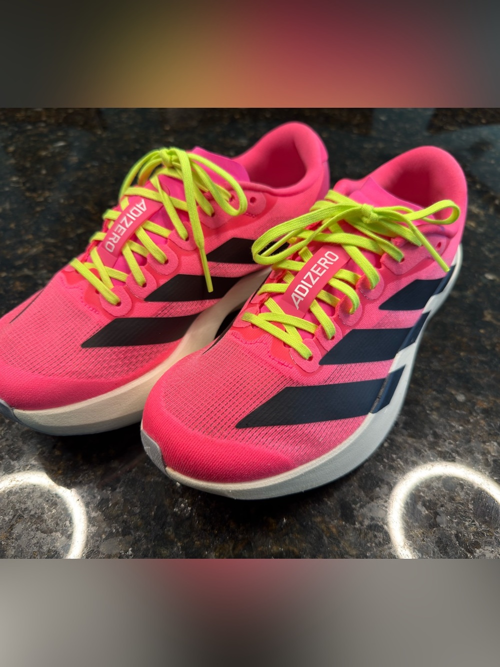 adidas Adizero Women’s Running Shoes - Pink with Neon Yellow Laces